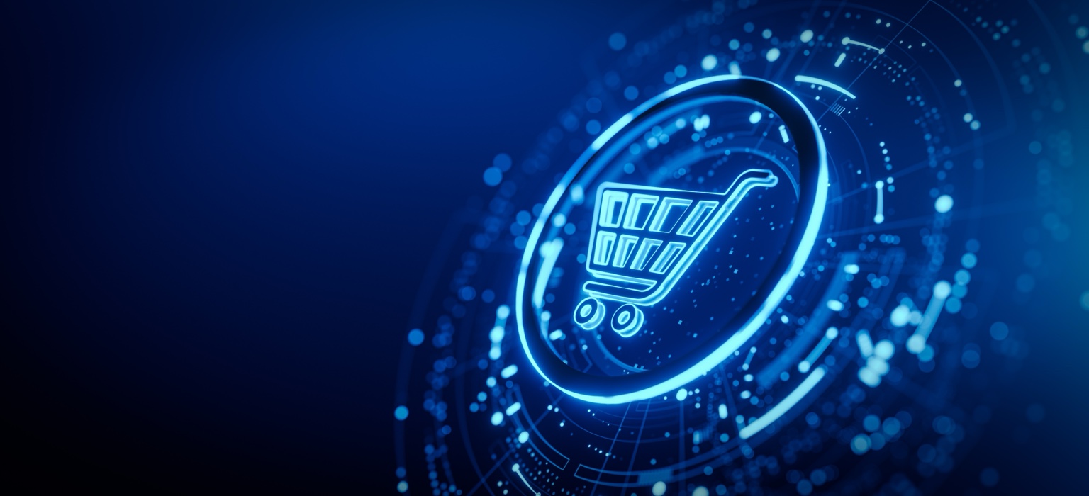 Glowing shopping cart artwork representing Google Shopping recovery